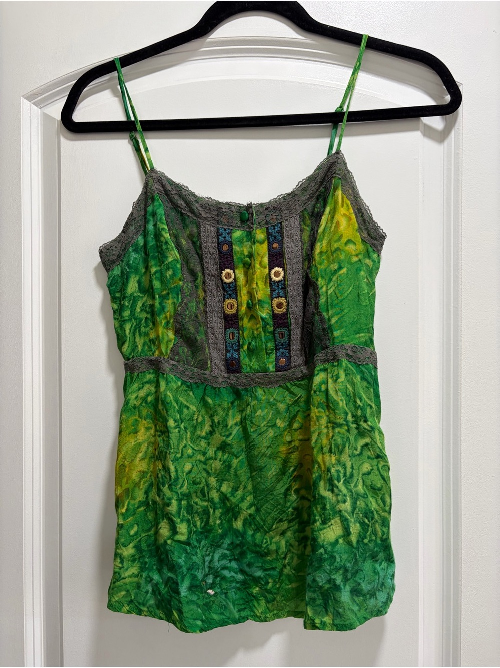 Free People Green Tie Dye Boho Lace Trim Cami Top
